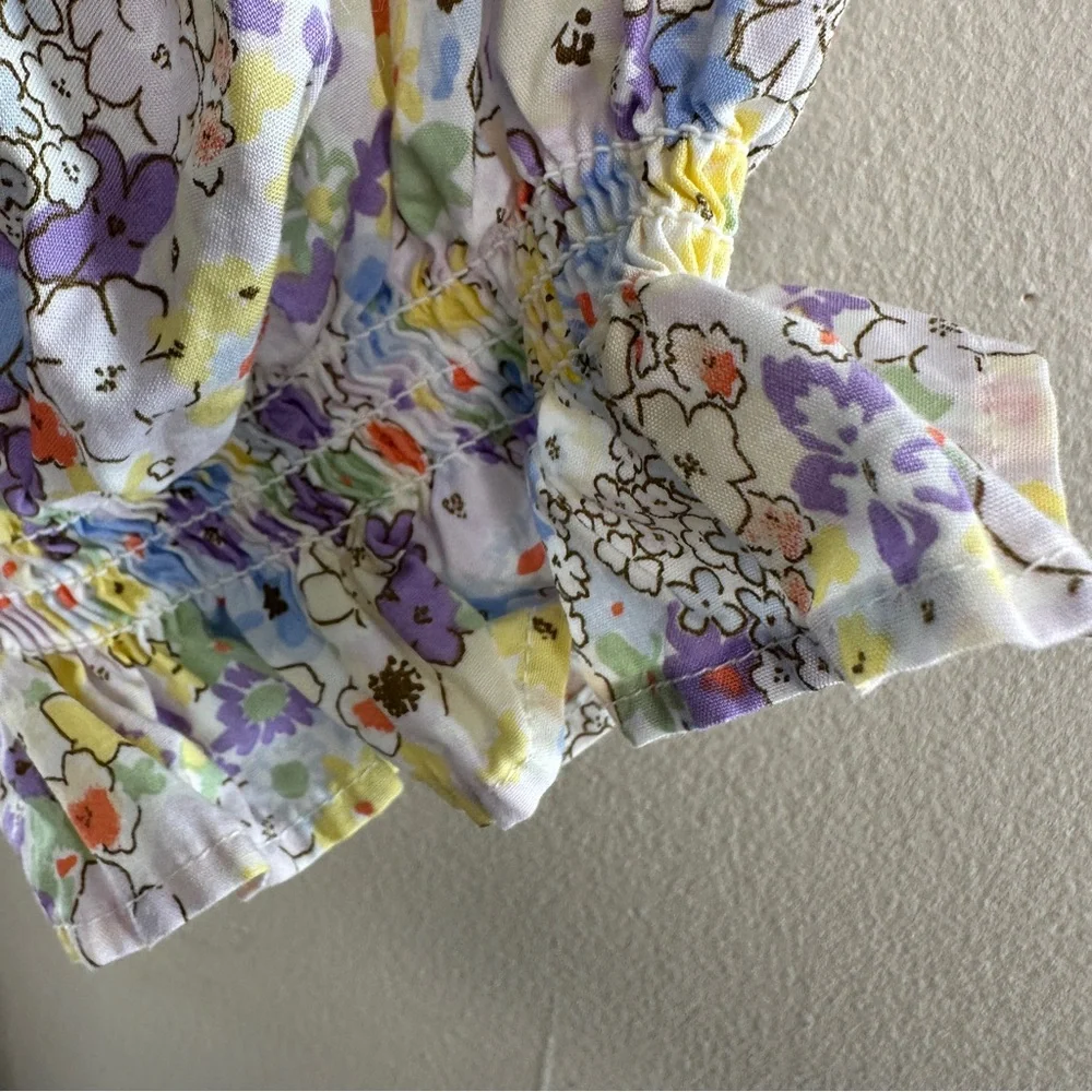 Levi - Floral Off Shoulder Smocked Mini Dress Puff Sleeve Boho Summer Women L - Picture 6 of 11